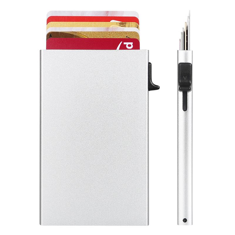 Hand-Push Aluminum Card Holder: Anti-Theft RFID Blocking, Anti-Degaussing, Automatic Pop-Up Credit Card Sleeve