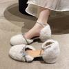 Crystal Butterfly Women Sandals Designer 2025 New Summer Fur Heeled Shoes Trend Chunky Marie Janes Luxury Woman Pumps