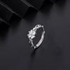 Sterling Adjustable Clover Ring Women With Cubic Zirconia Floral Design Lightweight Elegant Finger