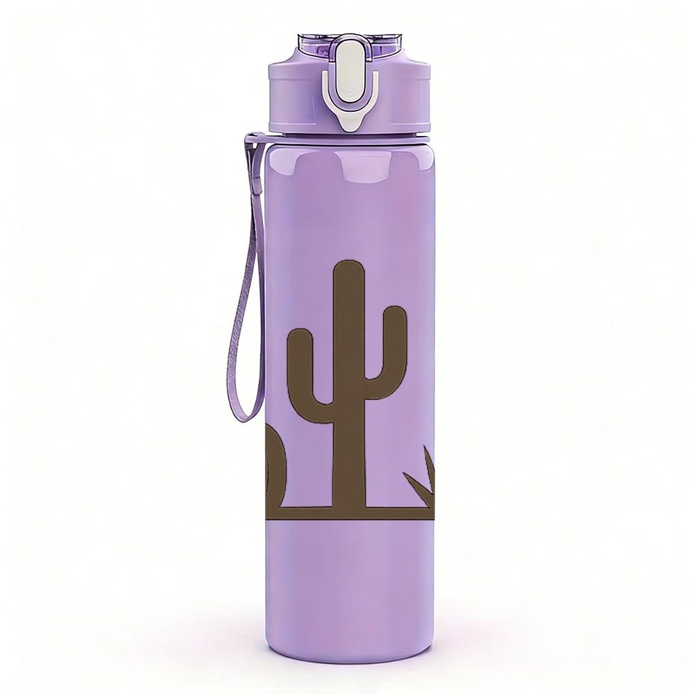 1PC Desert Cactus Plant Landscape Print 750ml Color Plastic Sports Water Bottle Leakproof Flip Straw Lid Suitable for Sports Office Home Use