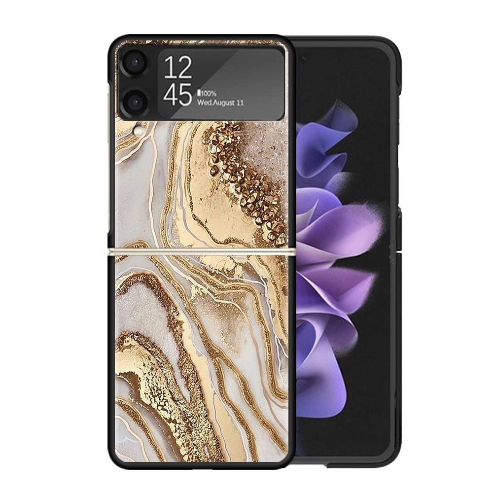 Fashion Gold Pink Geometric Marble Clear Phone Case For Samsung Z Flip 7 6 5 4 3 Galaxy ZFlip7 ZFlip6 ZFlip5 ZFlip4 ZFlip3 5G Pr