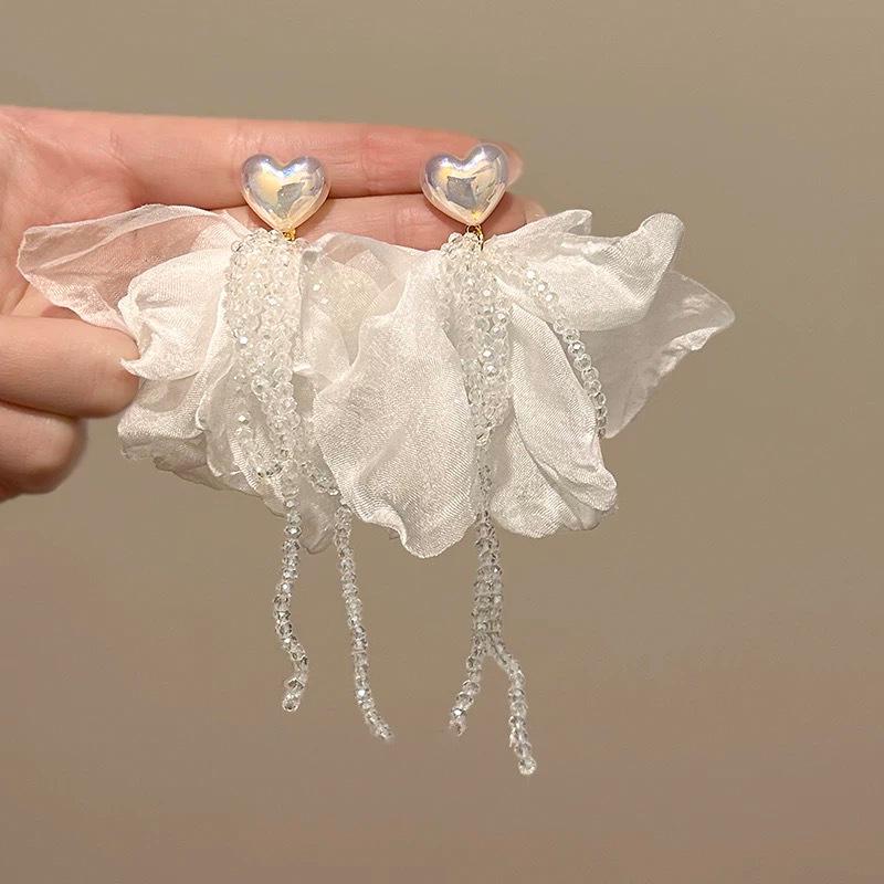 Mint Mambo Floral Heart Tassel Beaded Earrings: High-End Spring/Summer Stud Earrings 2024.