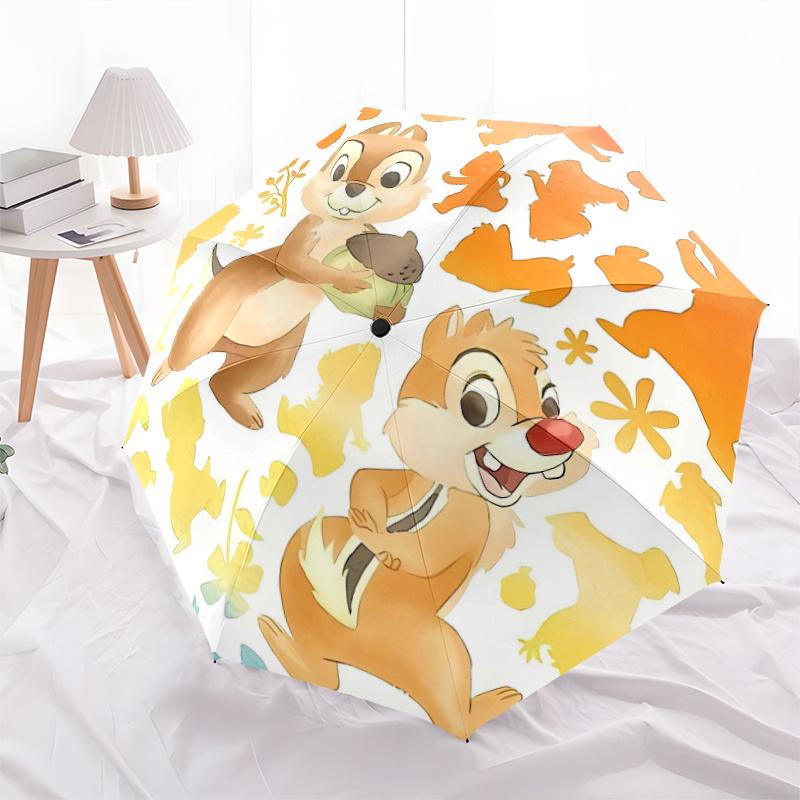 Lively Chip & Dale Automatic Opening and Closing Cartoon Umbrella - Lightweight 3-Fold Design, Suitable for Fans, Travel, Daily Use - Offici