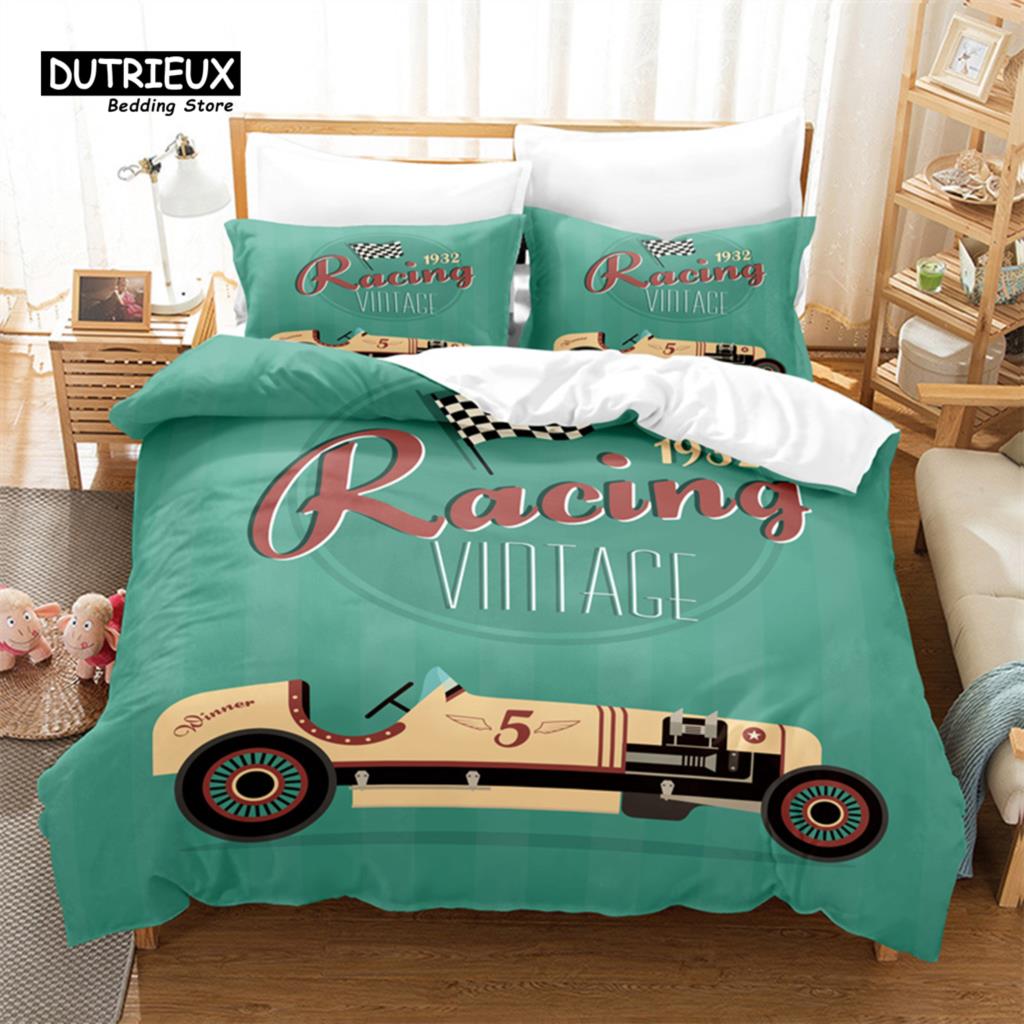 3pcs Duvet Cover Set, Cartoon Sports Car Bedding Set, Soft Comfortable Breathable Duvet Cover, For Bedroom Guest Room Decor