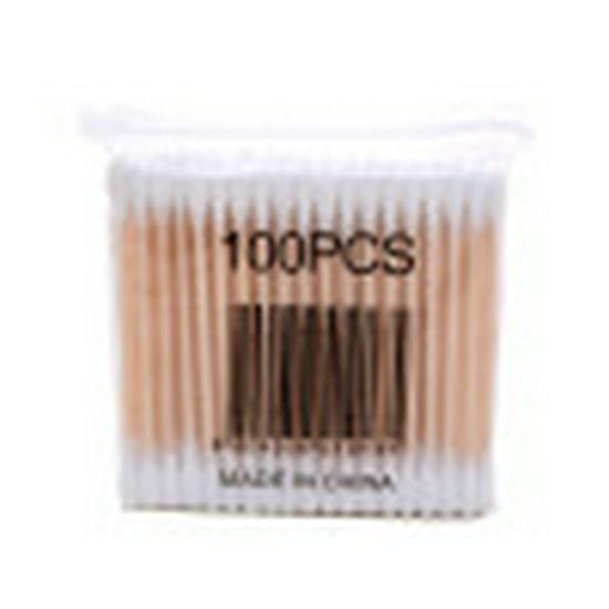 Double-headed Cotton Swabs: 100-Pack Wooden Sticks for Sanitary Use, Makeup, Embroidery, and Ear Care.