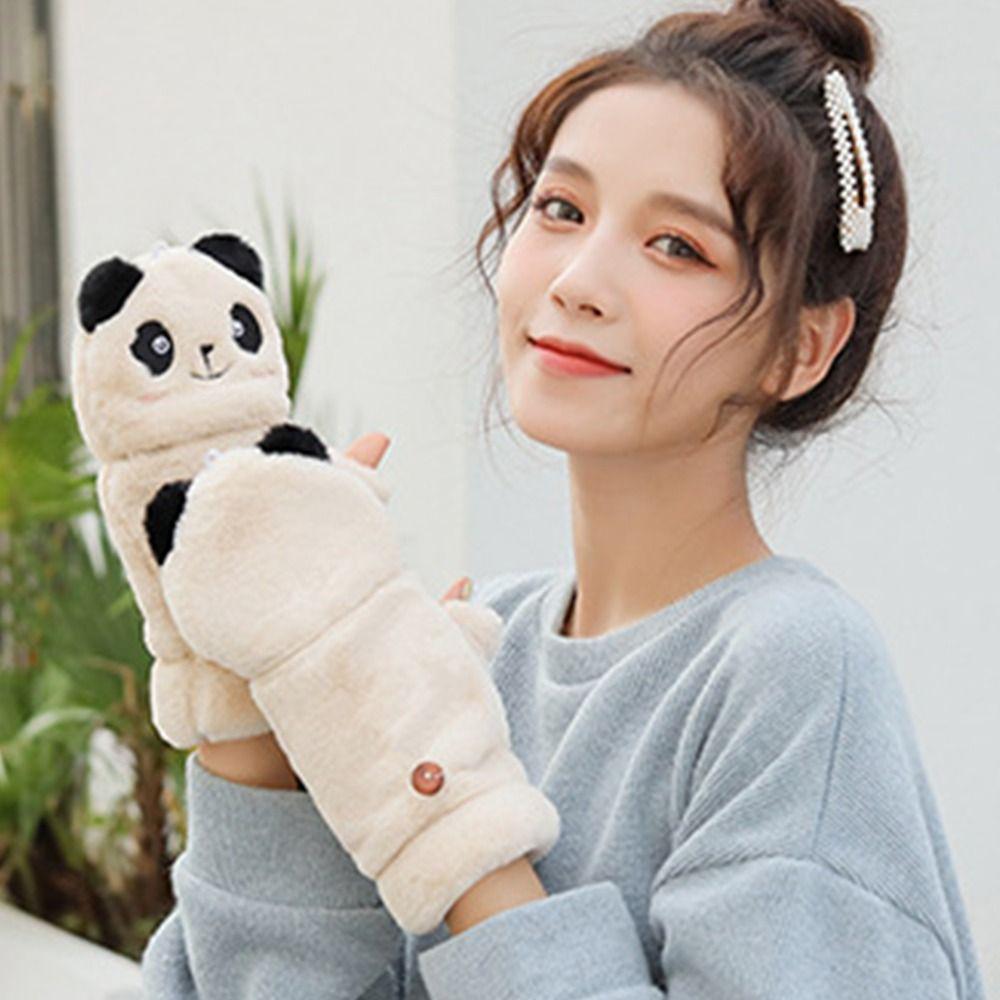 Flip Gloves Autumn Winter Gloves Apparel Accessories Cartoon Panda  Gloves Women  Flip Gloves