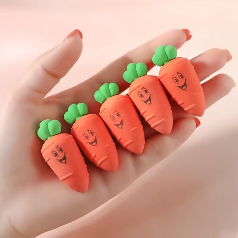 Lovely Childrens Learning Kawai Stationery Creative 3D Cute Eraser Cartoon Carrot Eraser Office Accessories School Supplies