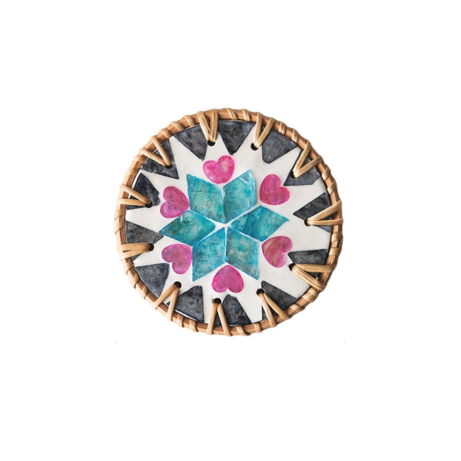 Handmade Rattan And Ceramic Shell Coasters Creative Colorful Round Coffee Table Mats Decor Bowl Mats For Home Decor