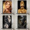 African Art Black and Gold Woman Oil Painting On Canvas Picture for Living Room Contemplator Posters and Prints Scandinavian