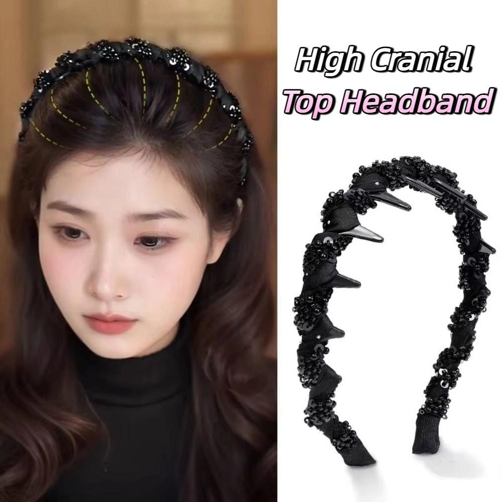 Fluffy High Cranial Top Headband Korean Style Non-slip Hair Hoop Wave Hairband with Teeth  Student