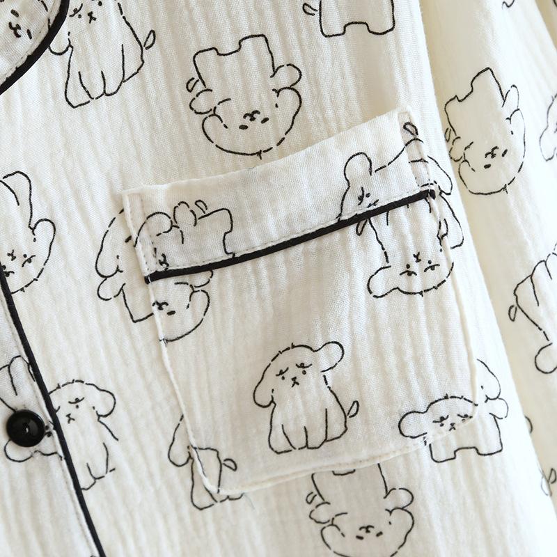 2026 New Spring and Autumn Women's Pajama Set 100% Cotton Crepe Cute Long sleeved Pants Two piece Printed Loose Home Fury