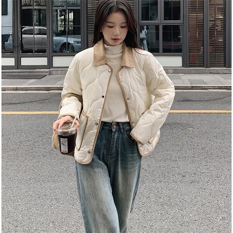 Winter Women's Embroidered Teddy Bear Splicing Lapel Short Cotton Jacket S-XL