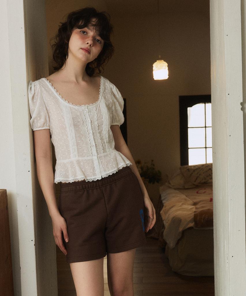 GREENBUTTER No.8 Applique Sweat Shorts (Brown)