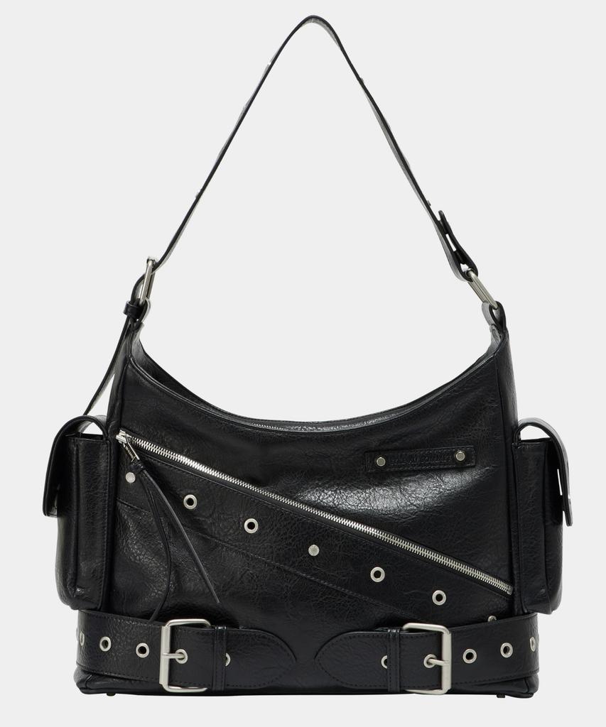 Etre Au Sommet Strap Belt Eyelet Cross Big Bag (Black)