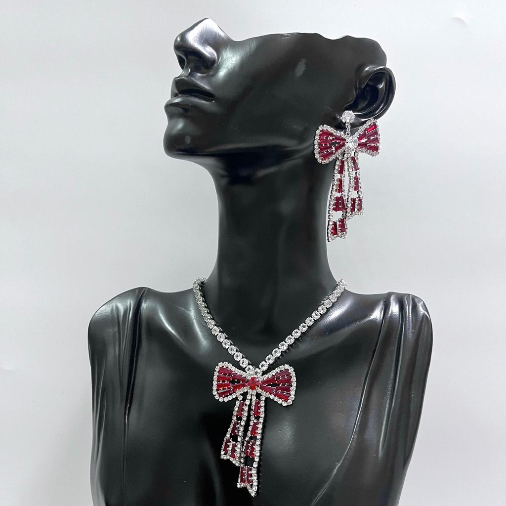 Korean Bow Necklace Ins Full Diamond Tassel Temperament Light Luxury Rhinestone Simple Neck Chain Collarbone Chain Fashion Jewelry