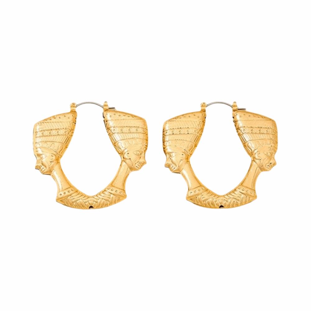 Personalized Pharaoh Face-shaped Earrings Exaggerated Retro Portrait Earrings Versatile Alloy Circular Hoop Earrings золотой