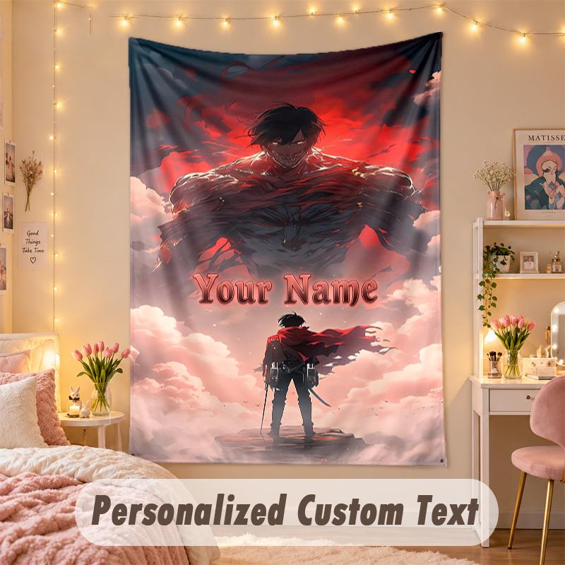 Custom Personalized Tapestry,Attack on Titan Print Custom Name Text Wall Art Hanging for Bedroom