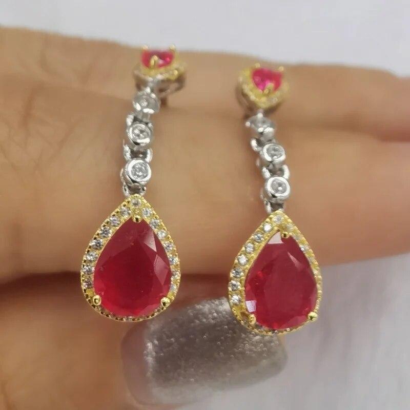 SACE GEMS Earring for Women 925 Sterling Silver 6*8MM Natural Ruby Stud Earrings Wedding Party Fine Jewelry Eardrop Gifts