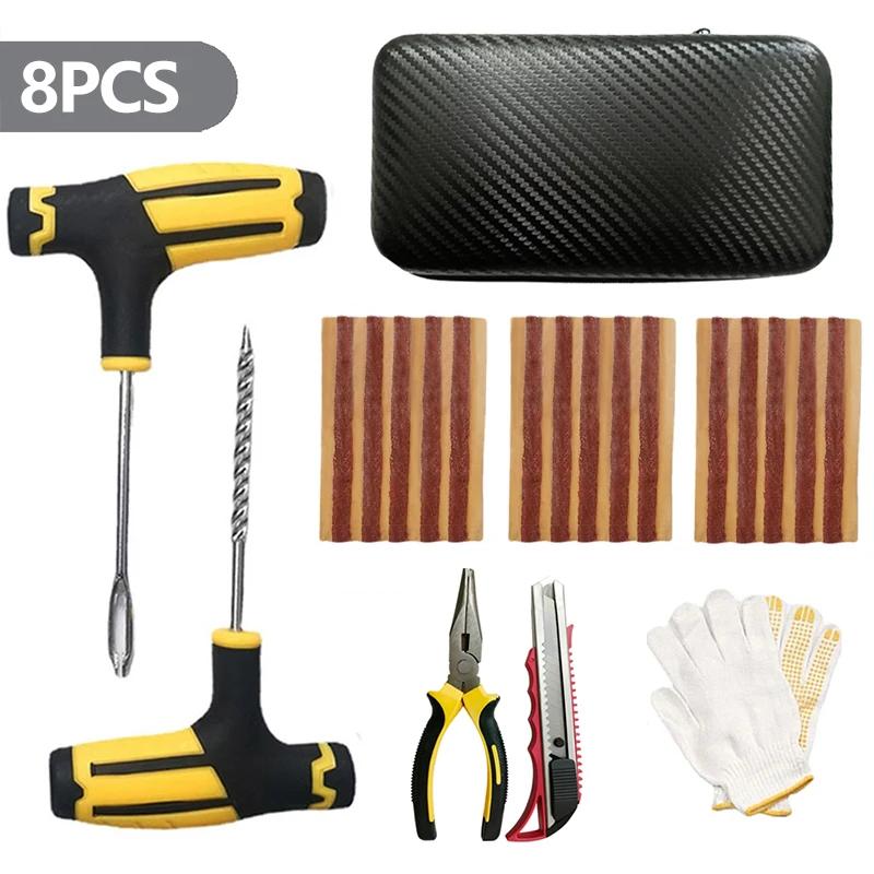Car Motorcycle Tire Repair Tool Tire Repair Kit Studding Set Auto Bike Tubeless Tire Tyre Puncture Plug Tools with Rubber Strip