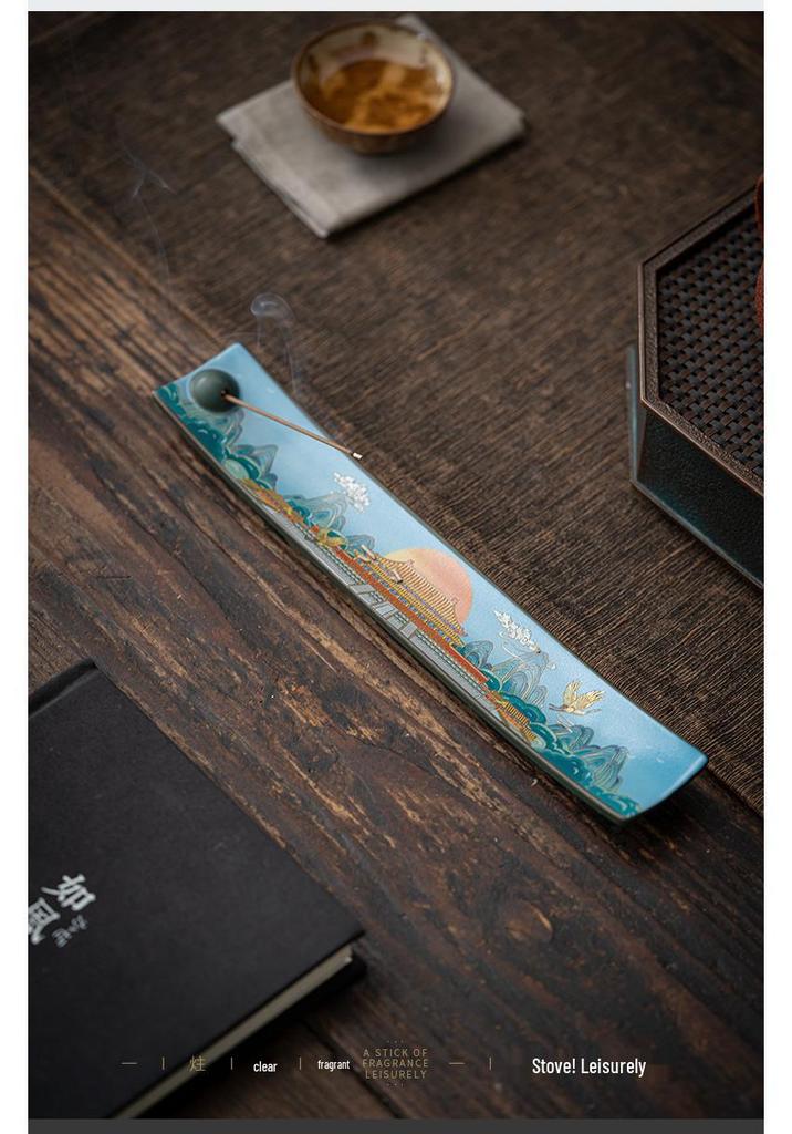 Guochao Antique-Style Ceramic Enamel Incense Holder Ornament for Home Cloisonné Sandalwood Incense Ceremony.