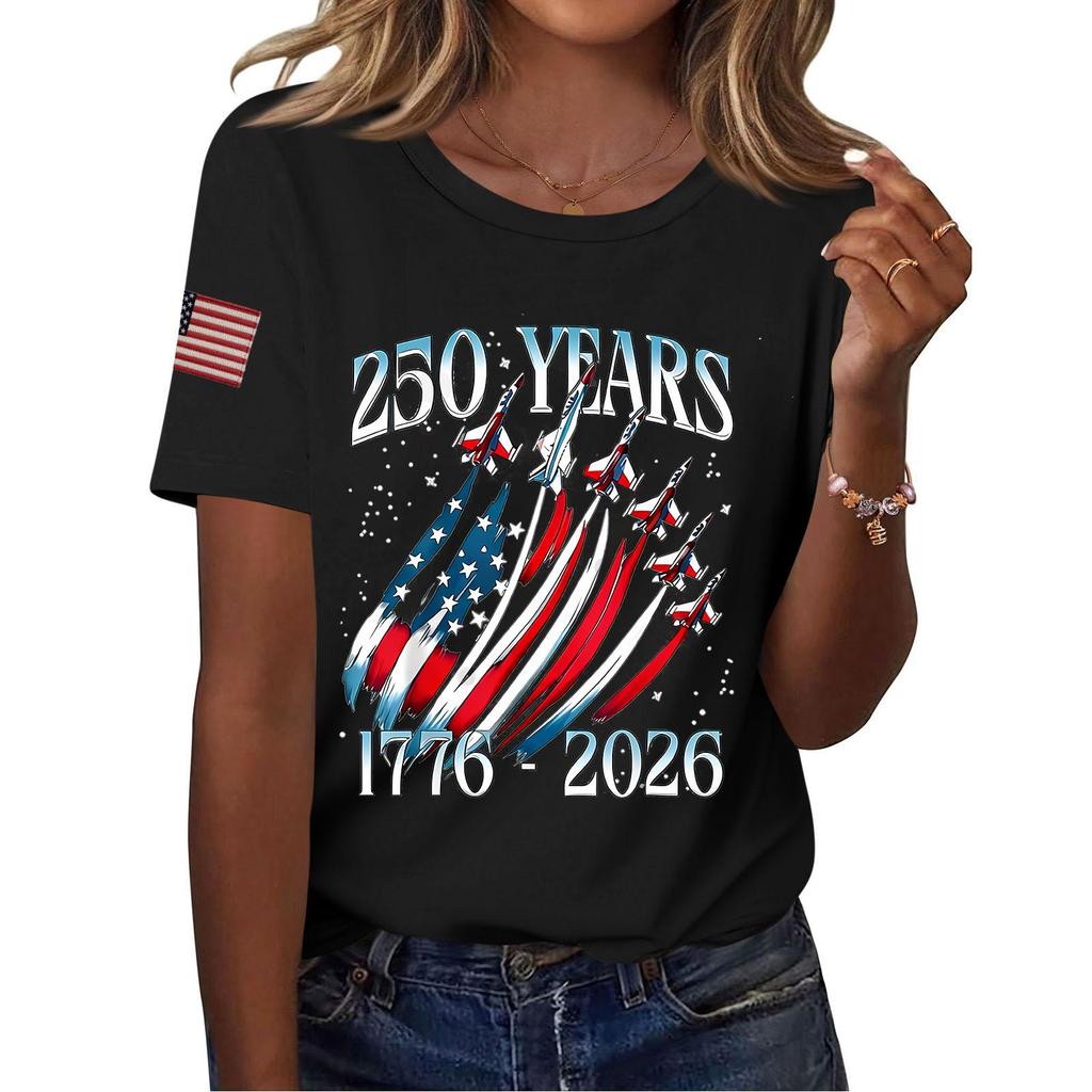 Women's Fashion Casual Printed Short Sleeve Round Neck Pullover Tops