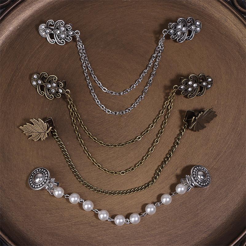 Vintage Leaf Round Flower Chain Cardigan Clip Lady Retro Tassel Buckles Cloak Shirt Scarf Brooch Pin Jewelry