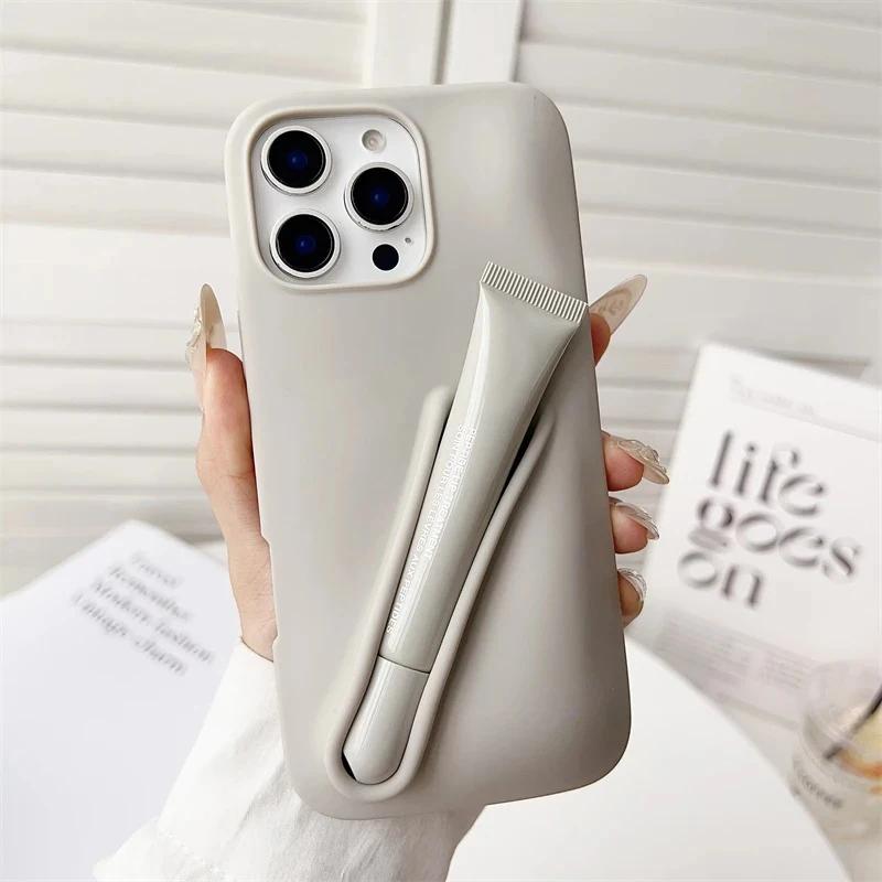 

Портативный силиконовый чехол для телефона в виде блеска для губ для iPhone 17 11 12 13 14 15 16 Pro Max Plus с держателем для помады, мягкая обложка iPhone17 Pro серый