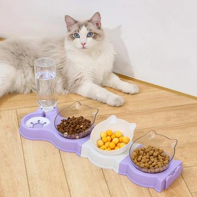 Katzennapf, spleißbar mit Trinkflasche, Doppelnapf, multifunktionaler Haustier-Anti-Nass-Mund, automatischer Wasserspender, Hundefutternäpfe