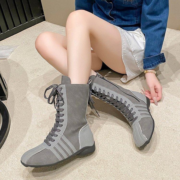 Korean Niche Sports Style Martin Boots Women's 2025 Autumn and Winter Brown Boxing Shoes Retro Leather Lace-up Flat Short Boots
