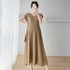 Maternity Collar Short-sleeved Dress Women's Summer New Temperament Loose Belly and Thin Medium and Long Maternity Dress