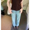 Leather Hollow Mesh Sandals Women's Summer One-word Buckle with Round Head Flat Bottom Shallow Mouth Mary Jane Single Shoes