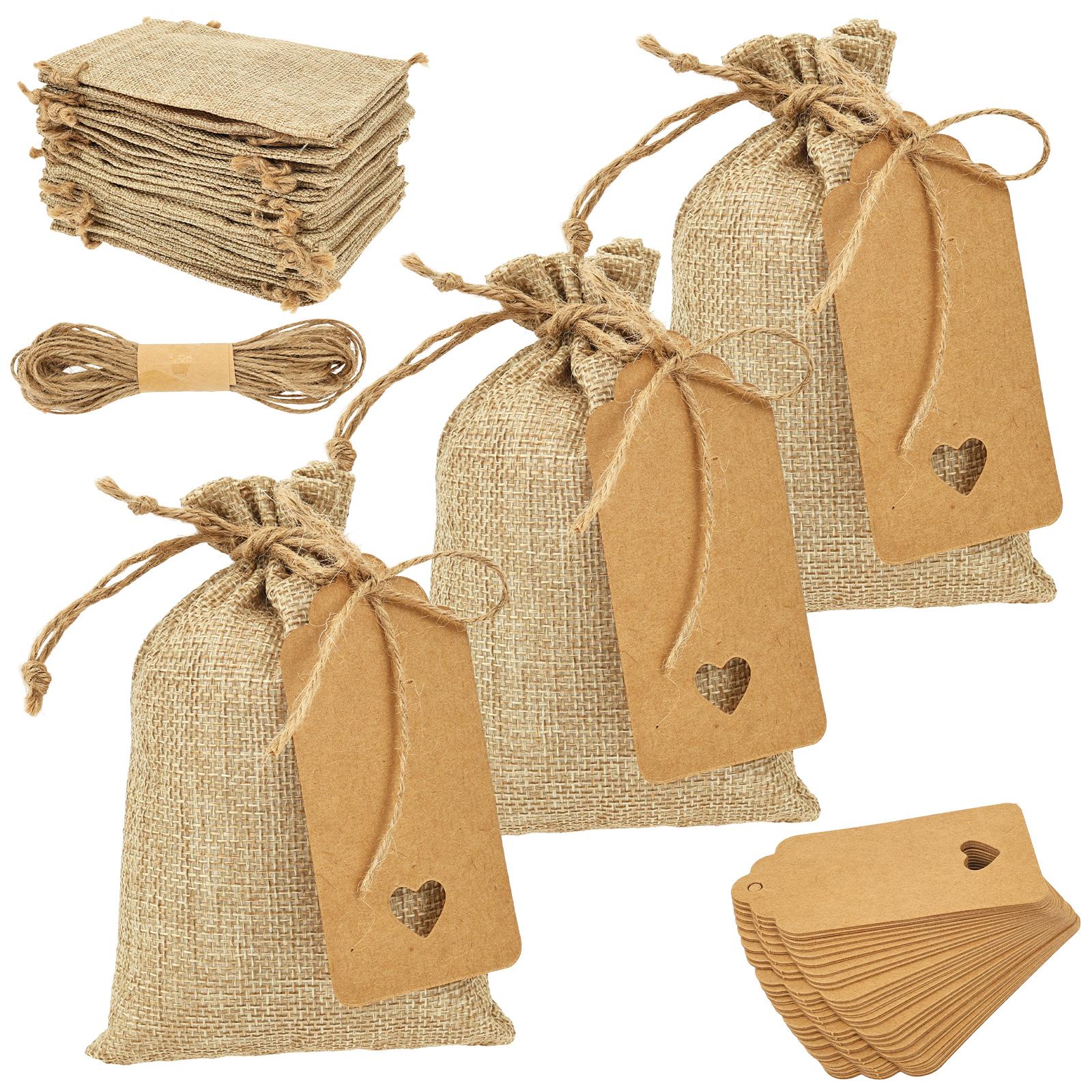 

50Pcs Present Bag with Drawstring 10 x 15 cm Small Fabric Bag with 50 Pieces Present Tag for Jewellery Wedding Party Supplies Other