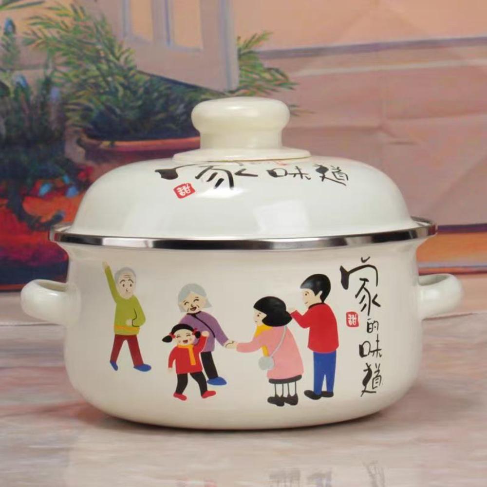 Porcelain Enameled Soup Pot with Lid, Thicken Double Ears Stew Pot, Instant Noodle Bowl, Induction Cooker Heating Pot for Home