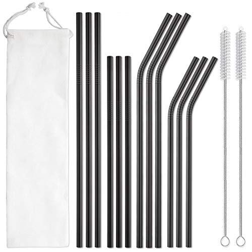 12-Pack Reusable 304 Stainless Steel Straws with Case Long Drinking Straw for 30 Oz and 20 Oz Tumblers Cups Cocktail Metal Straw