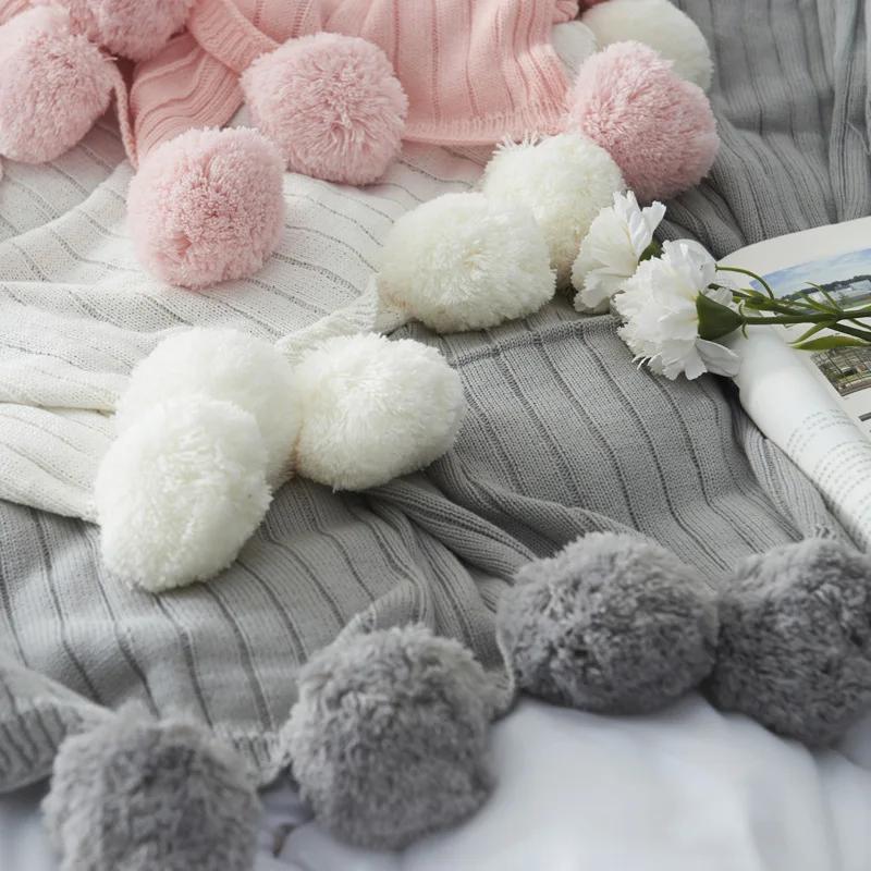 Knitted Air-conditioning Blanket Pear Flower Ball Blankets Nordic Decorative Blanket Ins Knitted Line Blankets