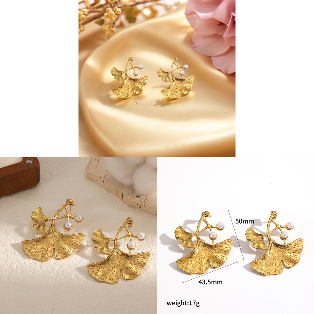 Ginkgo Leaf Earrings For Women Stainless Steel Elegant Jewelry Gift