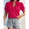 Women's Short-sleeved Tops Summer New Fashion T-shirt Versatile V-neck Shirt Lantern Sleeve Splicing Lace Blouse