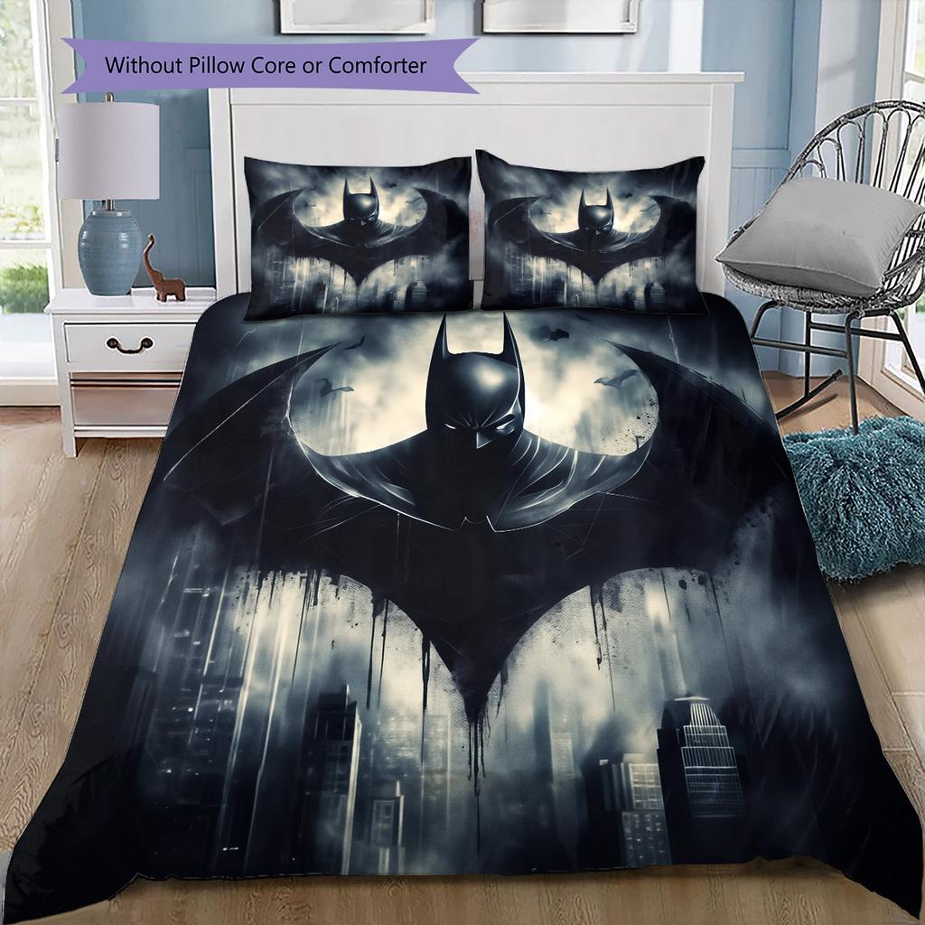 Batman At Night Bedding Set, 1 Duvet Cover & 2 Pillowcases, Cozy Home Use, Perfect Gift