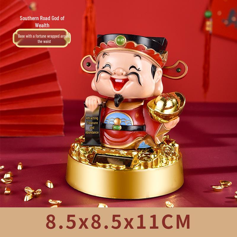 Solar-Powered Fortune God Waving Ornament - Stress Relief & Festive Charm for Car or Office, Perfect Birthday Gift
