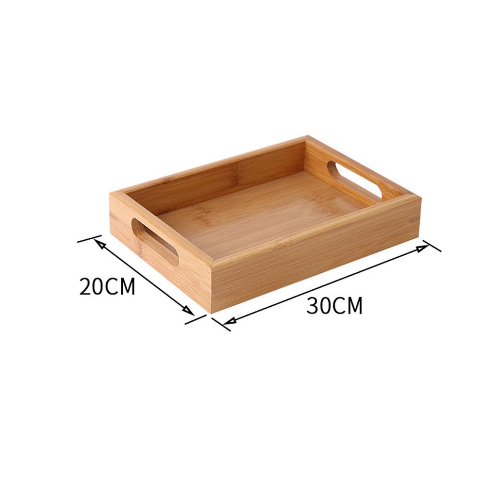 Bamboo Rectangular Cup Tray Tableware Holder Fruit Bread Dessert Tea Food Tray with Handle Dinner Serving Tray