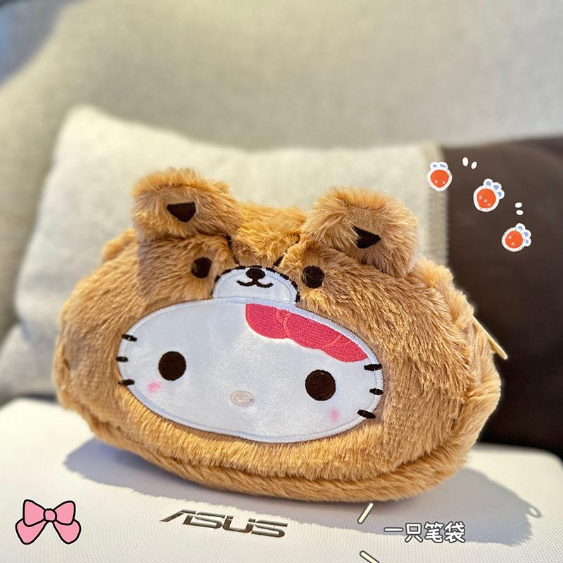 Hello Kitty Pencil Case Large Capacity Plush Pen Holder Hello Kitty Storage Bag Makeup Bag Cosmetics Pouch Desk Organizer Bag