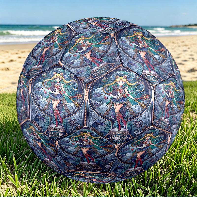 Sailor Moon Print Size 5 Soccer Ball, PU Wear Resistant Football for Match Training and Daily Practice, Birthday Gift for Soccer Fans