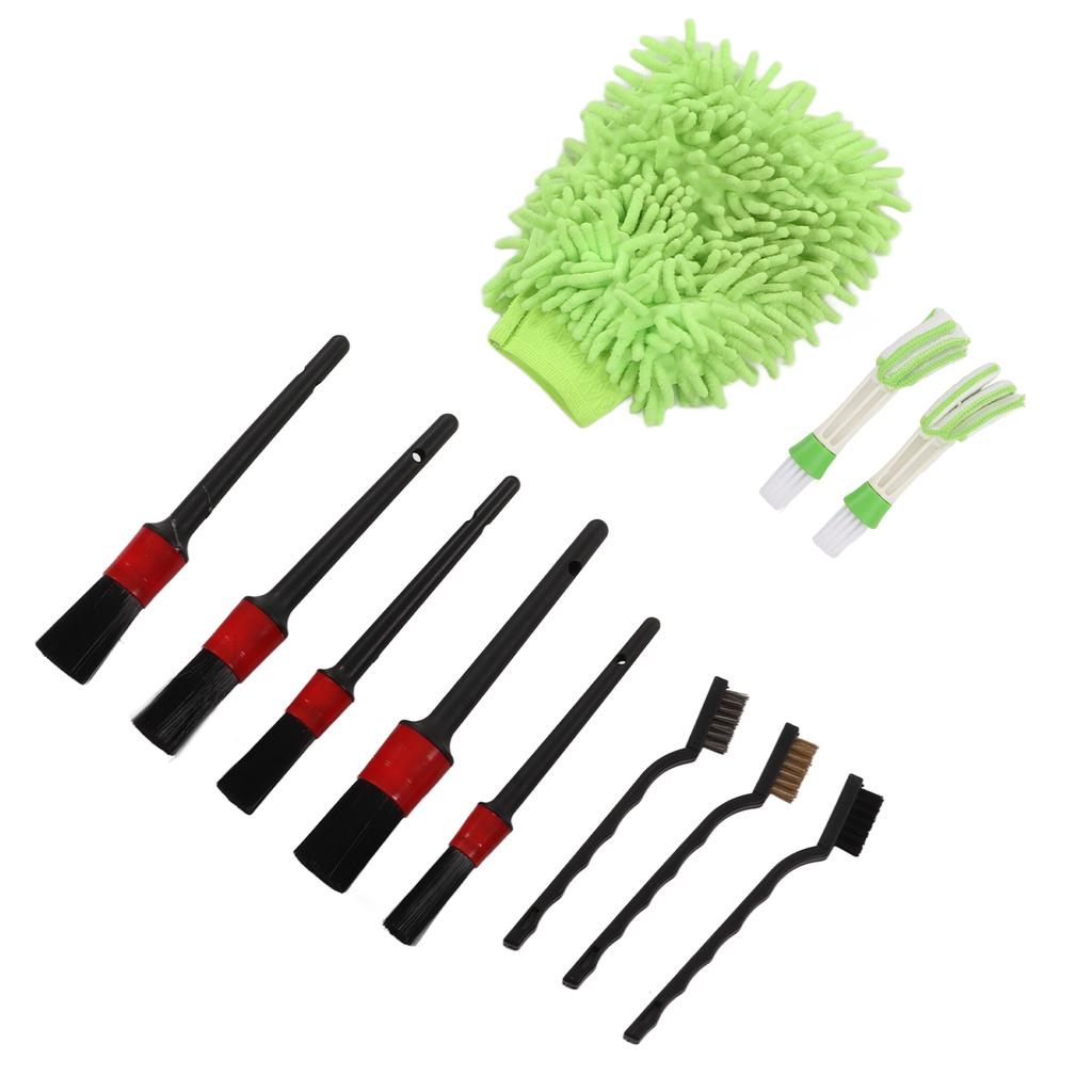 11PCS Car Cleaning Detailing Brush Set Interior Exterior Plastic for Wheels Windshield Wipers Window GlassGreen