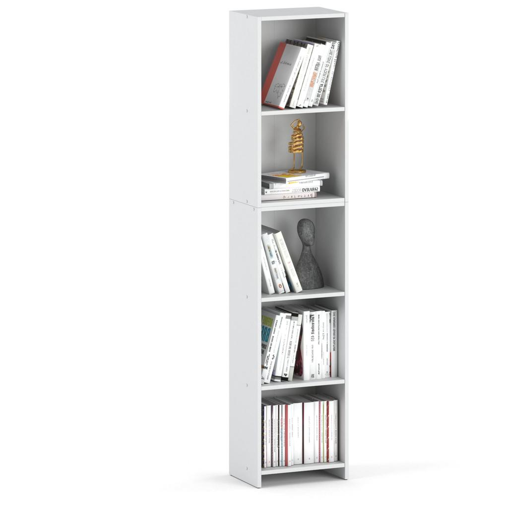 White Office Bookshelf 40cm 5 Shelves Standing Column For Toys Living Room