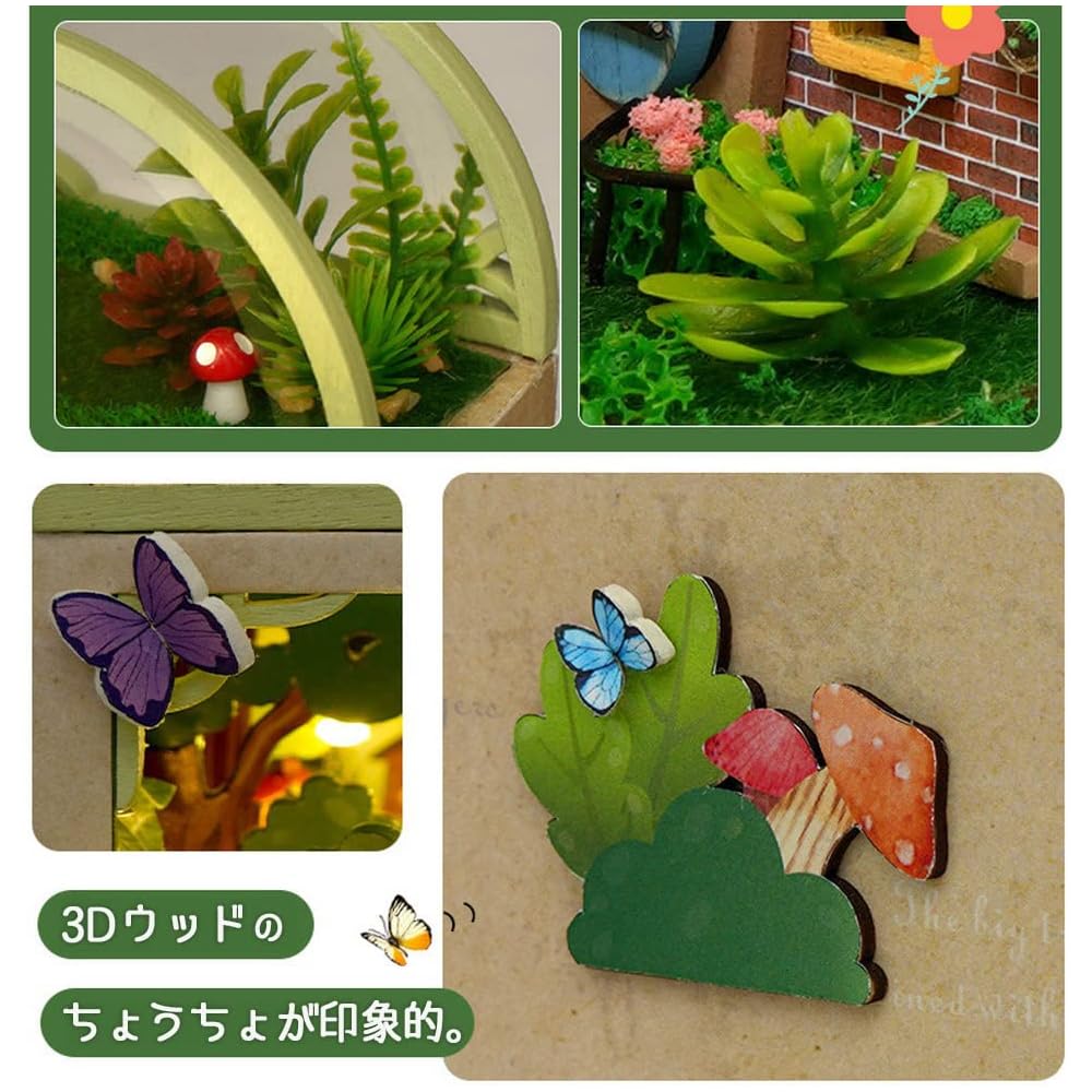 Moin Moin Dollhouse Miniature DIY Kit Fairy Tale Book Design with LED Light Small Size for Beginners