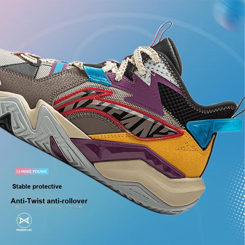 Li Ning Kids Synthetic Leather Basketball Series Comfortable Non-Slip Wear-Resistant Rebound Support Mid-Top Kids Basketball Shoes YKBU090-5