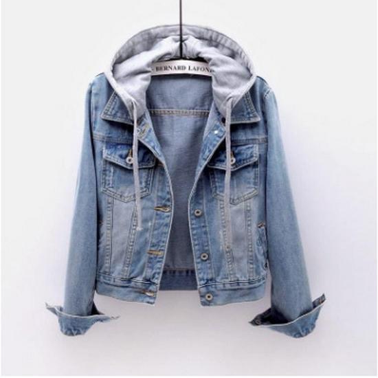 2025 Women's Short Slim Hooded Denim Jacket – Korean Style, Long-Sleeved, for Spring & Autumn Students