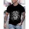 Heren Vintage Leeuw T-shirt - Zacht Katoen Relaxed Fit Ronde Hals Korte Mouwen T-shirt met Realistische Leeuwenkop Print, Zwart-Wit Dierlijk Ontwerp voor