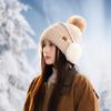 Outdoor Travel Autumn and Winter Warm Thickened Knitted Hat Women's Solid Color Ear Protection Hairball Hat