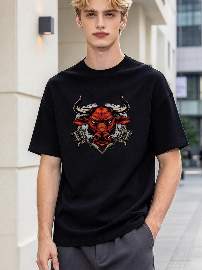 Unisex T shirt Fierce Bull Print Casual Summer Top Soft Streetwear